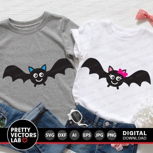 Halloween Fledermäuse Cut Files, Mädchen Jungen Fledermaus SVG, Fledermaus mit Schleife SVG, Dxf Eps Png, Fledermaus Clipart, Monogramm, Kinder-Shirt-Design, Silhouette, Cricut