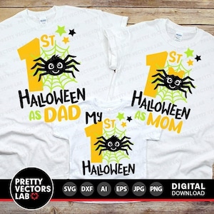 Mijn 1e Halloween Svg, eerste Halloween als moeder Svg, 1e Halloween als vader Svg, bijpassende familie Shirts Svg Dxf Eps Png, silhouet, Cricut