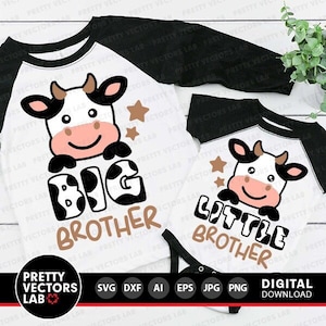 Big Brother Svg, Little Brother Svg, koe Svg, broers gesneden bestanden, jongens Svg, broers en zussen Svg, Dxf, Eps, Png, verjaardag Clipart, silhouet Cricut