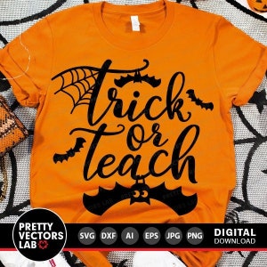 Truco o Trato SVG, Archivos de Corte de Halloween, Truco o Trato SVG, Maestro SVG DXF EPS PNG, Escuela SVG, Signo de Murciélago Espeluznante Clipart, Silueta Cricut