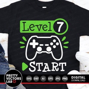 Gamer verjaardag Svg, 7e verjaardag Svg, niveau 7 Svg Dxf Eps Png, gamecontroller Svg, videogame gesneden bestanden, grappige kinderen Svg, silhouet, Cricut