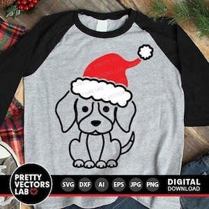 Noël chien Svg, chiot mignon avec Bonnet de Noel Svg, vacances drôles Svg Dxf Eps Png, fichiers de coupe enfants, clipart bébé, hiver Svg, Silhouette Cricut