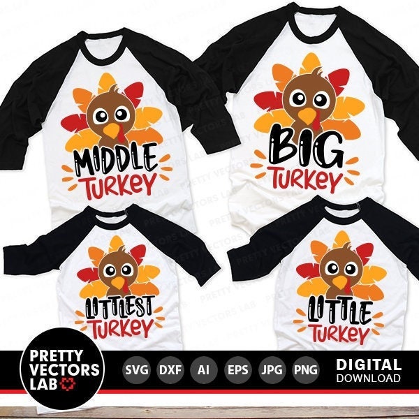Big Turkey Svg, Little Turkey Svg, Middle Turkey Svg, Littlest Turkey Svg, Thanksgiving Cut Files, Boys Svg Dxf Eps Png, Silhouette, Cricut