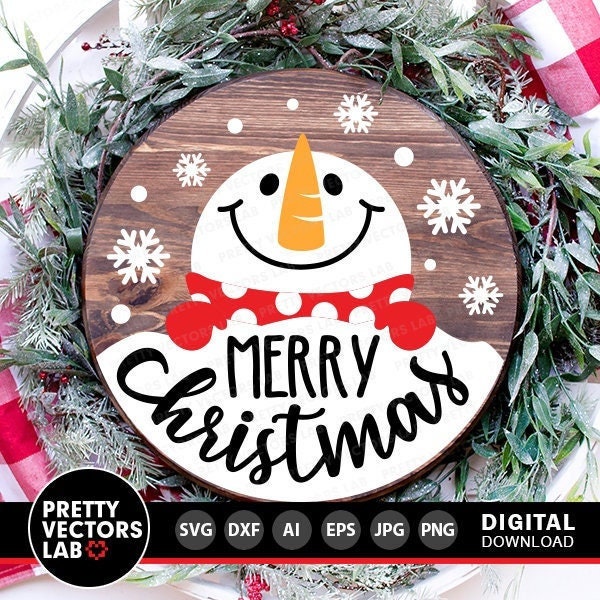 Merry Christmas Svg, Snowman Welcome Svg, Farmhouse Svg, Round Sign Svg, Holidays Cut Files, Funny Winter Svg Dxf Eps Png, Silhouette Cricut