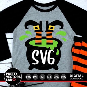 Hexe-Monogramm-Svg, Halloween-Svg, Hexe im Kessel-Svg, Dxf, Eps, Png, Hexenfüße, Hexenbeine Cut Files, Kinder Clipart, Silhouette, Cricut
