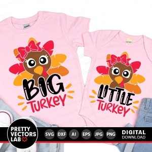 Großer Truthahn svg, kleiner Truthahn svg, Thanksgiving svg Dxf Eps Png, große und kleine Schwester Cut Files, Mädchen, Kinder svg, Baby svg, Silhouette Cricut