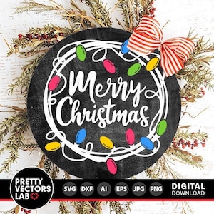 Frohe Weihnacht-Svg, Weihnachtsbeleuchtung Cut Files, Willkommensschild-Schild-Svg, Bauernhaus-Svg, Dxf, Eps, Png, Wohnkultur Clipart, Cricut Silhouette