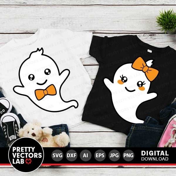 Halloween Svg, Cute Ghosts Cut Files, Boy & Girl Ghost Svg, Little Ghost with Bow Svg Dxf Eps Png, Kids Svg, Baby Clipart, Silhouette Cricut