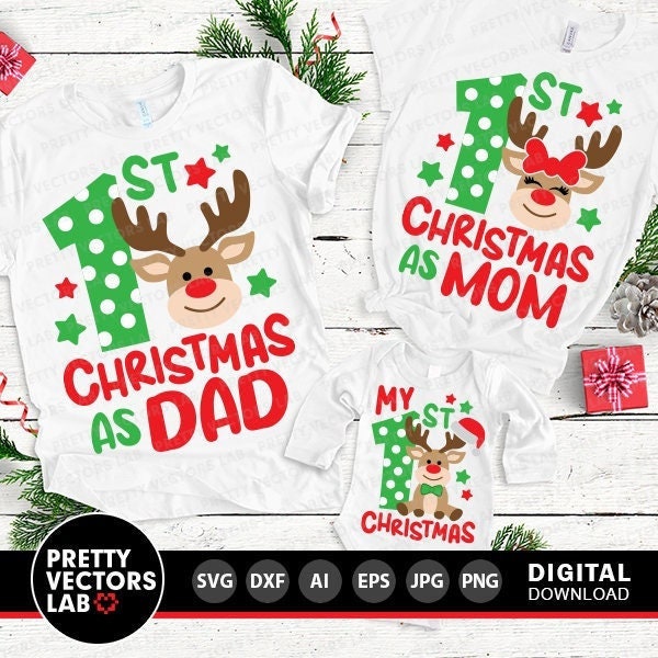 My 1st Christmas Svg, First Christmas as a Mom Svg, First Christmas as a Dad Svg, Matching Family Shirts Svg Dxf Eps Png, Silhouette, Cricut