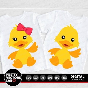 Enten-Svg, Mädchen-Jungen-Enten-Schnitt-Datei, Enten-Svg, Dxf, Eps, Png, Kinder-Shirt-Design, Geburtstags-Svg, Baby Clipart, Tiere vom Bauernhof, Silhouette Cricut