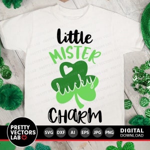Little Mister Lucky Charm Svg, St. Patrick's Day Svg, jongens gesneden bestand, baby Svg, Shamrock Svg, klaver offerte Svg Dxf Eps Png, silhouet, Cricut