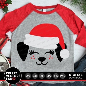Noël chien Svg, chiot avec Svg bonnet de Noel, Svg père Noël, chiot, Svg Dxf Eps Png pour enfants, Svg vacances fille, Svg bébé, Silhouette Cricut