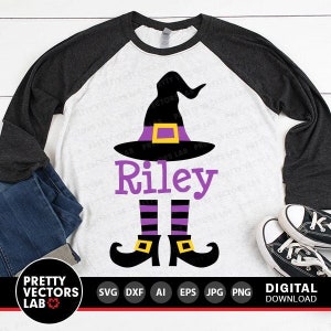 Hexe Monogramm SVG, Halloween Cut Files, Hexenhut und Füße SVG, Dxf, Eps, Png, Hexen Beine Clipart, Halloween Shirt SVG, Silhouette, Cricut