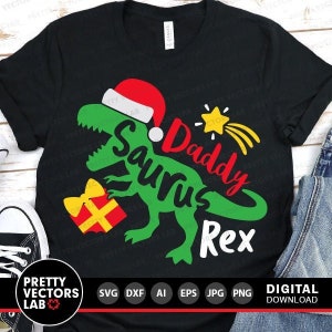 Dinosaurio navideño SVG, Papá Saurio SVG, Santasaurus Rex SVG, Papá T-Rex SVG DXF EPS PNG, Archivos de corte de Papá Dinosaurio, Invierno, Silueta, Cricut