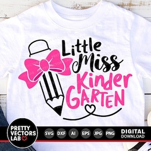 Pequeña Señorita Kindergarten Svg, Regreso a Clases Svg, Diseño de Camiseta Escolar, Niñas Svg Dxf Eps Png, Archivos de Corte del Primer Día de Clases, Silhouette Cricut