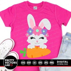 Osterhasen-Svg, Osterschnitt-Dateien, Hase mit Karotte-Svg, Dxf, Eps, Png, Mädchen-Häschen-Svg, Frühlings-Svg, Kinder-Svg, Kaninchen Clipart, Silhouette, Cricut