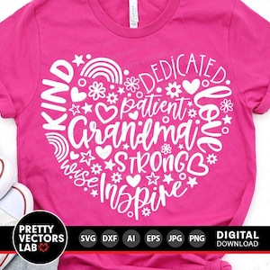 Corazón de abuela SVG, Archivos de corte de abuela, Nana SVG DXF EPS PNG, Diseño de camiseta de abuela, Tipografía SVG, Clipart de sublimación, Silueta Cricut