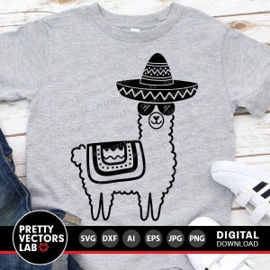 Llama Svg, Cinco de Mayo Svg, Funny Alpaca Svg Dxf Eps Png, Fiesta Cut Files, Kids Shirt Design, Party Svg, Mexican Hat, Silhouette, Cricut