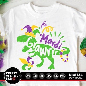 Mardi Gras dinosaurus Svg, Mardi Saurus Svg, Mardi Grawr Svg Dxf Eps Png, Kids gesneden bestand, grappige Clipart, peuter Fat Tuesday, silhouet Cricut
