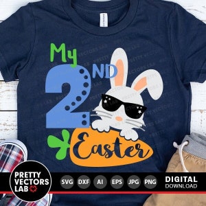 Mein 2. Osterhasen-Svg, Mein zweiter Osterhase-Svg, Junge-Ostern-Svg, Dxf, Eps, Png, lustiges Kaninchen Schnittdateien, Jungen, Kinder Clipart, Silhouette, Cricut