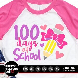 100 Dias de Aula Svg, Arquivos de Corte do 100º Dia, Meninas Svg, Dxf, Eps, PNG, Clipart Infantil, Professor Svg, Design de Camisa Escolar, Silhueta, Cricut