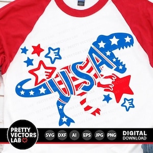 Patriotic Dinosaur Svg, 4th of July Cut Files, USA T-Rex Svg, Dxf, Eps, Png, Dino American Flag Svg, Kids America Clipart, Silhouette Cricut