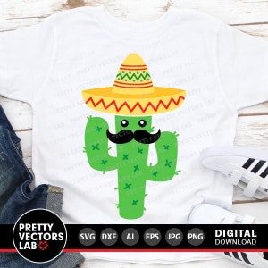 Kaktus-Svg, Kaktus mit Schnurrbart-Svg, Cinco de Mayo Cut-Dateien, lustige Kaktus-Svg, Dxf, Eps, Png, mexikanische Clipart, Kinder geschnitten, Silhouette Cricut