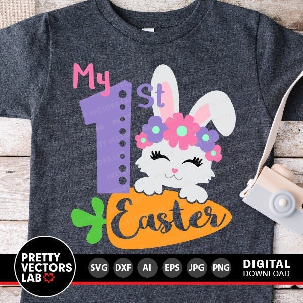 My 1st Easter Bunny Svg, My First Easter Svg, Baby Girl Easter Svg, Dxf, Eps, Png, Cute Rabbit Cut Files, Newborn Clipart, Silhouette Cricut