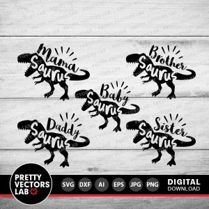 Dinosaurier Familie geschnitten, T-Rex Bundle, Dxf, Eps, Png, Mama Saurus SVG, Daddy, Schwester, Bruder, Baby Saurus SVG, Silhouette, Cricut Cut Files