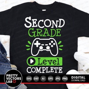 Tweede klas niveau voltooid Svg, 2e leerjaar gesneden bestanden, laatste dag van school Svg Dxf Eps Png, videogame Svg, afstuderen Svg, silhouet, Cricut