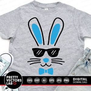 Bunny Face Svg, Easter Cut Files, Bunny With Sunglasses Svg, Dxf, Eps, Png, Boys Svg, Rabbit Ears Svg, Kids Shirt Design, Silhouette, Cricut