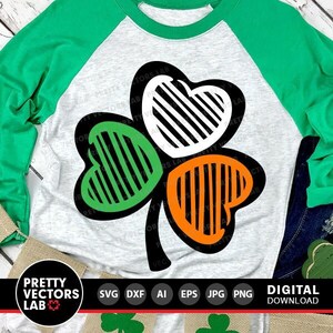 Fichiers de la Saint-Patrick, trèfle, Svg irlandais Dxf Eps Png, trèfle porte-bonheur Svg, Svg drapeau Irlande, trèfle avec coeurs, Silhouette, Cricut