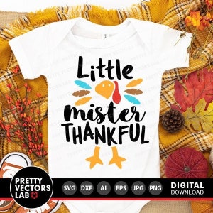 Little Mister dankbaar Svg, jongens Thanksgiving Svg, dxf, eps, png, babyjongen gesneden bestanden, pasgeboren clipart, kinderen Turkije ontwerp, silhouet Cricut
