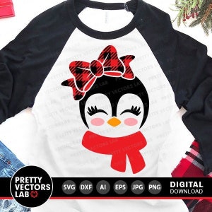 Pingüino con lazo (Svg), cara de pingüino (Svg), Dxf, Eps, Png, archivos de corte para niños, Svg de cuadros escoceses, clipart de bebé, silueta, Cricut