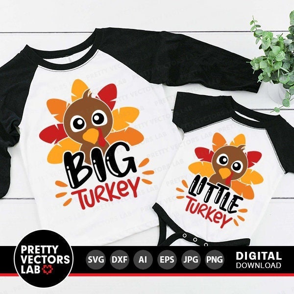 Big Turkey Svg, Little Turkey Svg, Thanksgiving Svg Dxf Eps Png, Big & Little Brother Cut Files, Kids Svg, Baby Clipart, Silhouette, Cricut