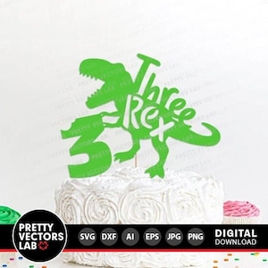 Drei Rex SVG, Cake Topper geschnitten Datei, Dxf, Eps, Png, 3.Geburtstagsdeko, Dinosaurier 3 Geburtstag, Dxf, Png, Silhouette, Cricut
