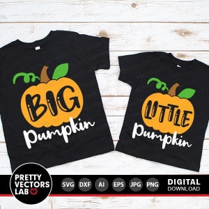 Grote pompoen Svg, kleine pompoen Svg, Thanksgiving Svg, Halloween gesneden bestanden, meisjes, jongens Svg Dxf Eps Png, zus, broer, silhouet, Cricut