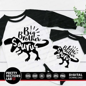 Großer Bruder Saurus SVG, Kleiner Bruder Saurus geschnitten Datei, Big Bro & Lil Bro, Brüder Schnittdateien, lustige Dinosaurier zwardxf eps Png, Silhouette Cricut