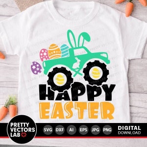 Ostern Monstertruck geschnitten Dateien, Ostereier LKW Plotter, Dxf, Eps, Png, Bunny Clipart, Kinder Shirt Design, Silhouette, Cricut