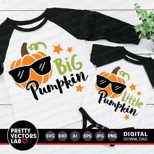 Big Pumpkin Svg, Little Pumpkin Svg, Boy Thanksgiving Svg, Halloween gesneden bestand, Big & Little Brother, val Svg Dxf Eps Png, silhouet Cricut