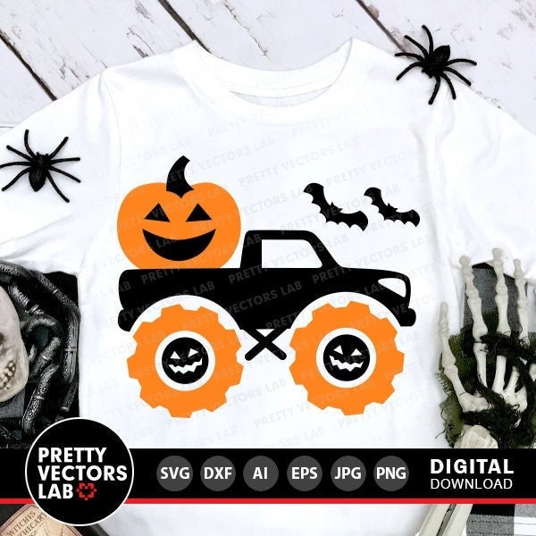 Halloween Monster Truck Svg, Pumpkin Truck Svg, Boy Halloween Svg, Dxf, Eps, Png, Kids, Fall Cut Files, Boys Shirt Design, Silhouette Cricut