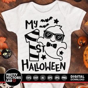 Mein 1. Halloween-Svg, Jungen-Geist-Schnittdateien, Kinder-Halloween-Svg, Dxf, Eps, Png, Neugeborenen-Svg, Baby Clipart, Png-Sublimation, Silhouette Cricut