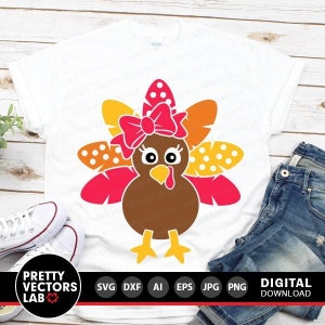 Girl Turkey Svg, Thanksgiving Svg, Dxf, Eps, Png, Fall Cut Files, Cute Turkey Clipart, Monogram Svg, Kids Svg, Autumn Svg, Silhouette Cricut