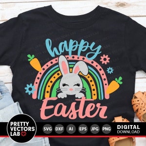 Ostern Regenbogen-Svg, Fröhliche Oster-Svg, Ostern Schnittdateien, Lustiges Häschen Blatt-Svg, Dxf, Eps, Png, Kinder-Shirt-Design, Baby Clipart, Silhouette, Cricut