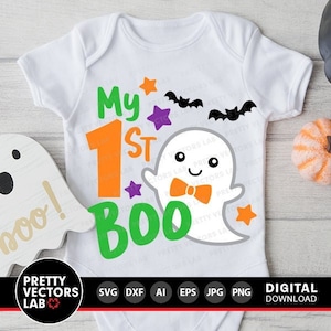 My 1st Boo Svg, My First Halloween Svg, Baby Boy Ghost Svg, Dxf, Eps, Png, pasgeboren gesneden bestanden, kleine jongens kostuum Svg, silhouet, Cricut