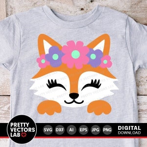 Visage de renard, Svg d'anniversaire de filles, renard, animaux de la forêt Svg Dxf Eps Png, conception de chemise pour enfants, clipart bébé, forêt, Silhouette Cricut