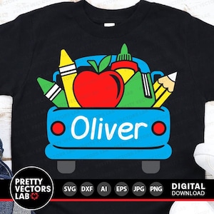 Terug naar school vrachtwagen Svg, school gesneden bestanden, oude vrachtwagen Svg, monogram Svg, Kids Svg, Dxf, Eps, png, eerste dag van school Svg, silhouet Cricut