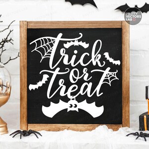 Trick or Treat SVG, Halloween Laser Cut Files, Spooky Sign Svg Png, Door Hanger Svg Png, Halloween Porch Decor, Glowforge Silhouette Cricut image 2