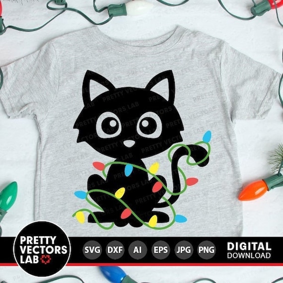 Christmas Cat Svg, Funny Cat Svg, Christmas Lights Cut Files, Funny Holiday Svg Dxf Eps Png, Kids Shirt Design, Baby Svg, Silhouette, Cricut