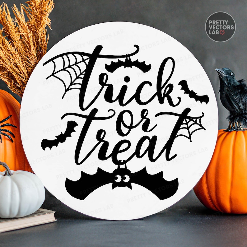 Trick or Treat SVG, Halloween Laser Cut Files, Spooky Sign Svg Png, Door Hanger Svg Png, Halloween Porch Decor, Glowforge Silhouette Cricut image 1
